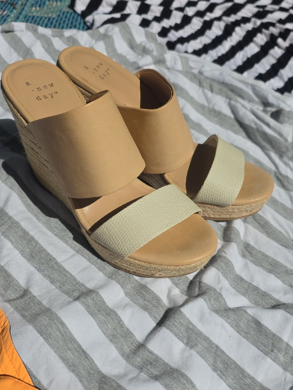 a new day Tan and Cream Wedge Sandals